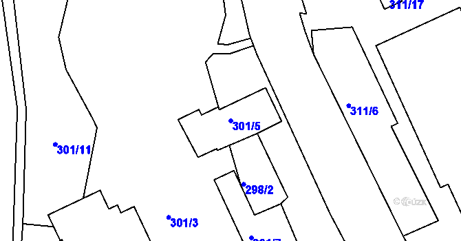 Parcela st. 301/5 v KÚ Loděnice u Berouna, Katastrální mapa