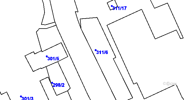 Parcela st. 311/6 v KÚ Loděnice u Berouna, Katastrální mapa