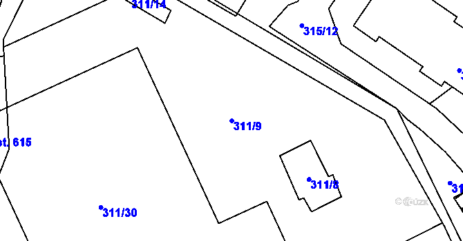 Parcela st. 311/9 v KÚ Loděnice u Berouna, Katastrální mapa