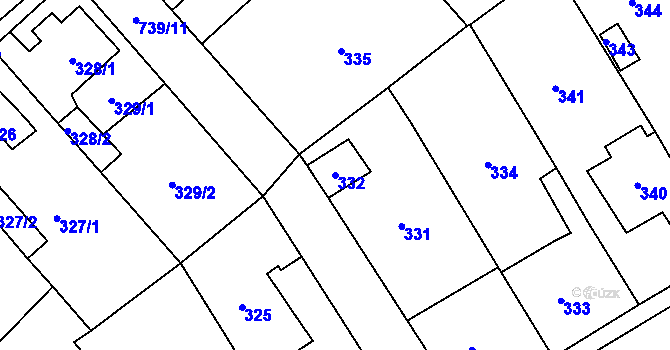 Parcela st. 332 v KÚ Loděnice u Berouna, Katastrální mapa