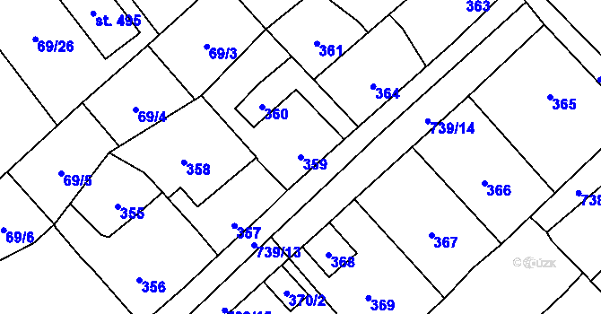 Parcela st. 359 v KÚ Loděnice u Berouna, Katastrální mapa