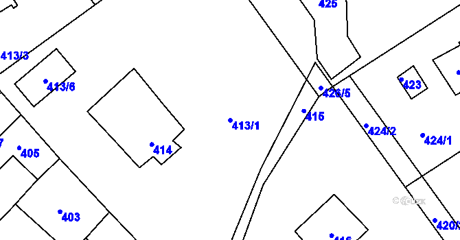 Parcela st. 413/1 v KÚ Loděnice u Berouna, Katastrální mapa