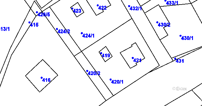 Parcela st. 419 v KÚ Loděnice u Berouna, Katastrální mapa