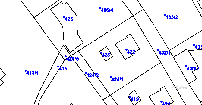 Parcela st. 423 v KÚ Loděnice u Berouna, Katastrální mapa