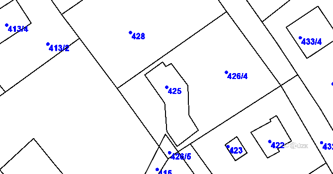 Parcela st. 425 v KÚ Loděnice u Berouna, Katastrální mapa