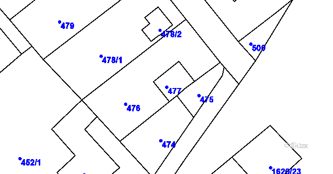 Parcela st. 477 v KÚ Loděnice u Berouna, Katastrální mapa