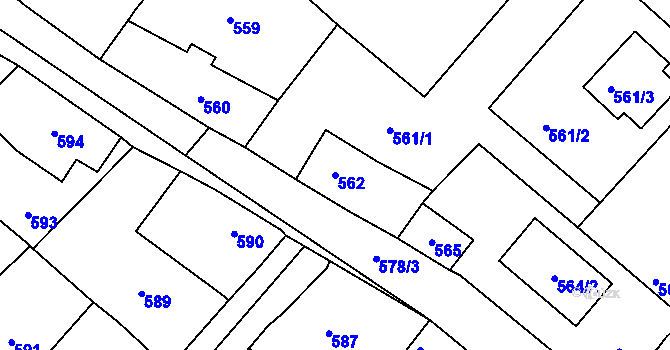 Parcela st. 562 v KÚ Loděnice u Berouna, Katastrální mapa