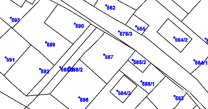 Parcela st. 587 v KÚ Loděnice u Berouna, Katastrální mapa