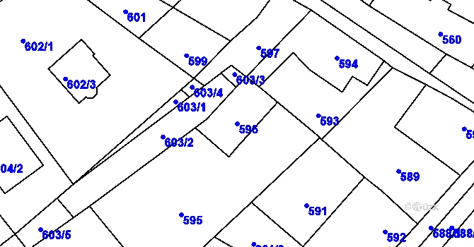 Parcela st. 596 v KÚ Loděnice u Berouna, Katastrální mapa