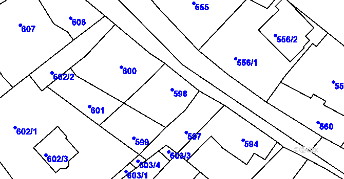 Parcela st. 598 v KÚ Loděnice u Berouna, Katastrální mapa