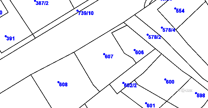 Parcela st. 607 v KÚ Loděnice u Berouna, Katastrální mapa