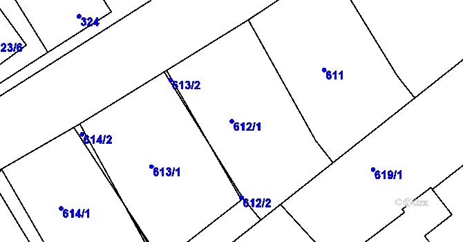 Parcela st. 612/1 v KÚ Loděnice u Berouna, Katastrální mapa