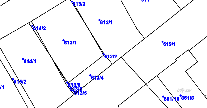 Parcela st. 612/2 v KÚ Loděnice u Berouna, Katastrální mapa