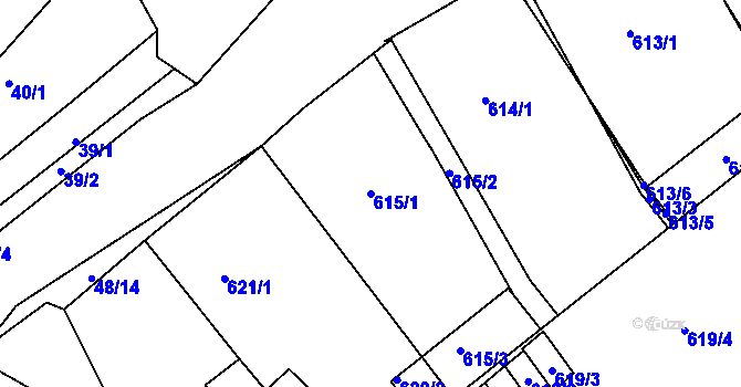 Parcela st. 615/1 v KÚ Loděnice u Berouna, Katastrální mapa