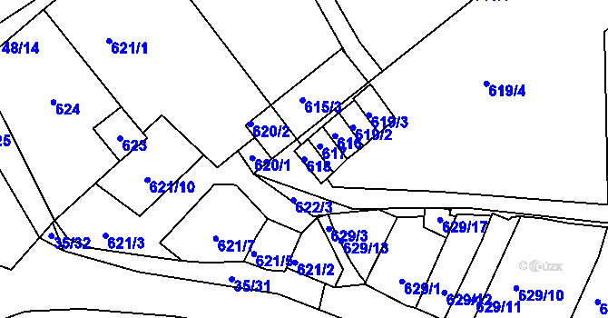 Parcela st. 618 v KÚ Loděnice u Berouna, Katastrální mapa