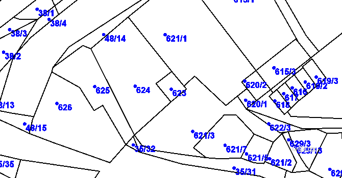 Parcela st. 623 v KÚ Loděnice u Berouna, Katastrální mapa