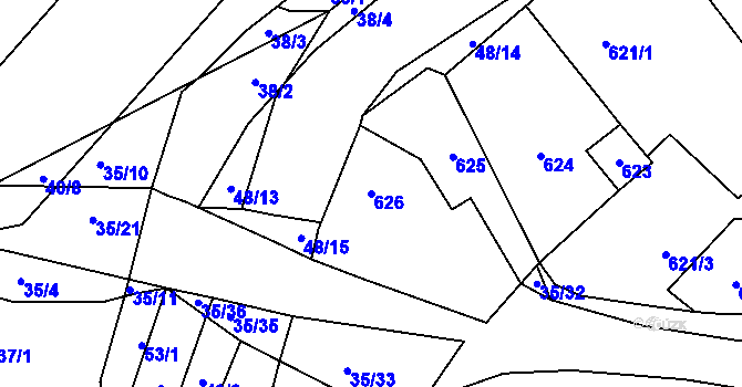 Parcela st. 626 v KÚ Loděnice u Berouna, Katastrální mapa
