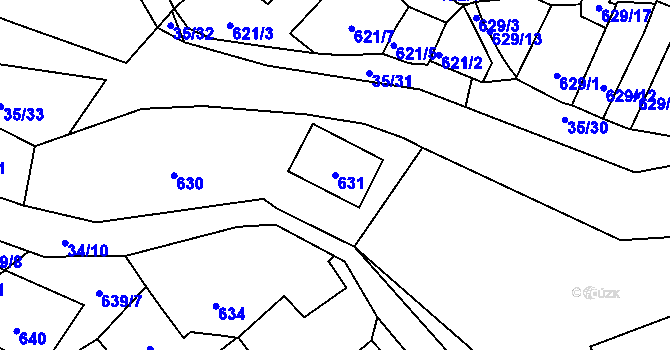 Parcela st. 631 v KÚ Loděnice u Berouna, Katastrální mapa