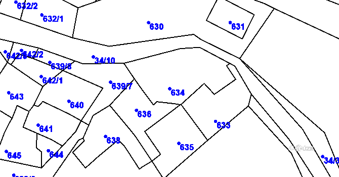 Parcela st. 634 v KÚ Loděnice u Berouna, Katastrální mapa