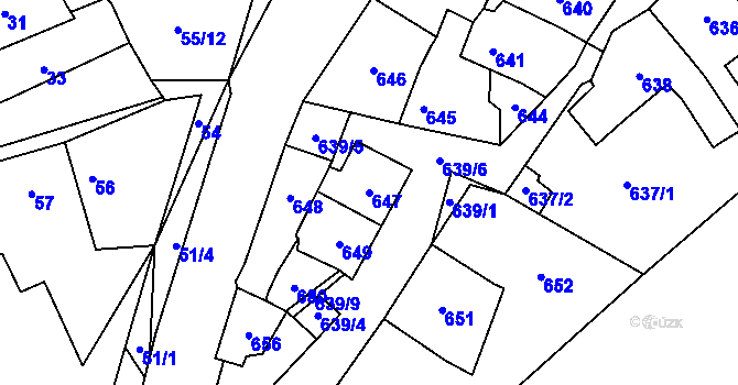 Parcela st. 647 v KÚ Loděnice u Berouna, Katastrální mapa