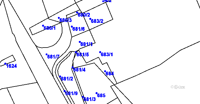 Parcela st. 683/1 v KÚ Loděnice u Berouna, Katastrální mapa