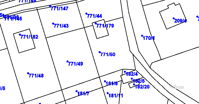 Parcela st. 771/50 v KÚ Loděnice u Berouna, Katastrální mapa
