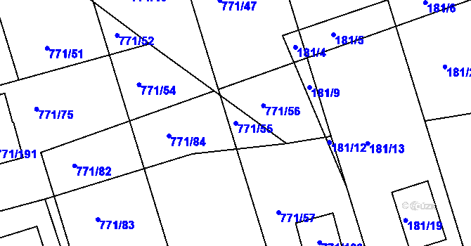 Parcela st. 771/55 v KÚ Loděnice u Berouna, Katastrální mapa
