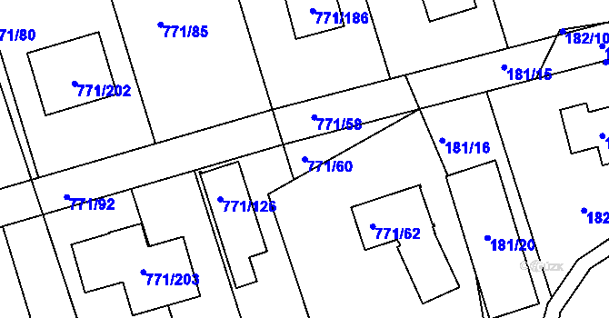 Parcela st. 771/60 v KÚ Loděnice u Berouna, Katastrální mapa