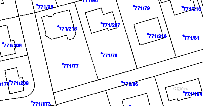 Parcela st. 771/78 v KÚ Loděnice u Berouna, Katastrální mapa