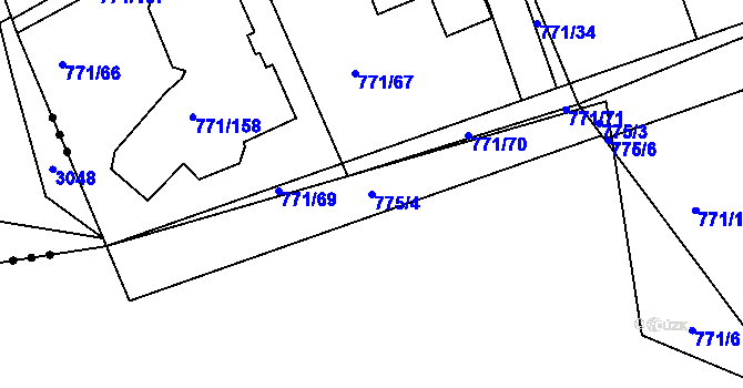 Parcela st. 775/4 v KÚ Loděnice u Berouna, Katastrální mapa