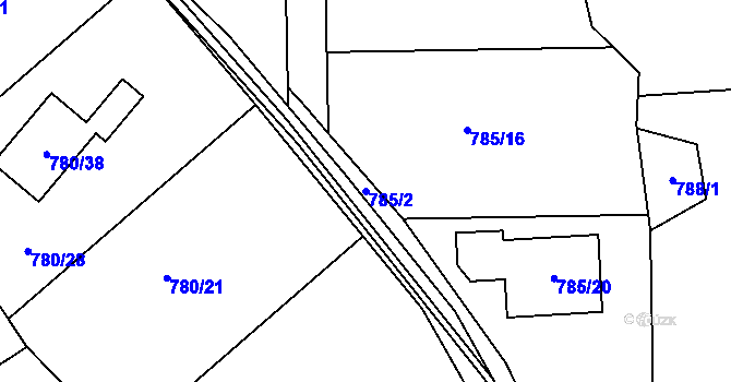 Parcela st. 785/2 v KÚ Loděnice u Berouna, Katastrální mapa