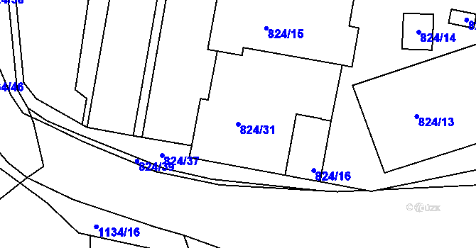 Parcela st. 824/31 v KÚ Loděnice u Berouna, Katastrální mapa