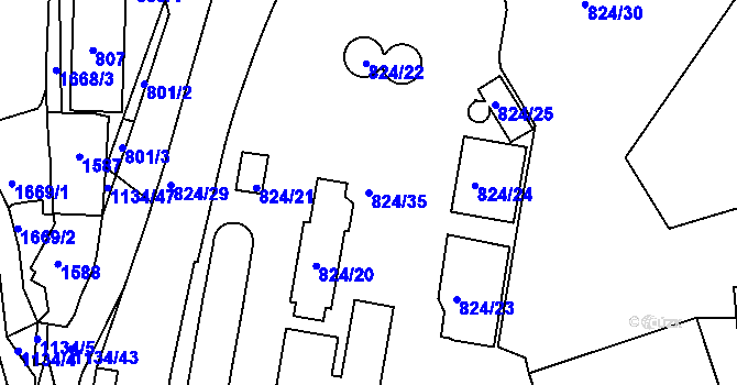 Parcela st. 824/35 v KÚ Loděnice u Berouna, Katastrální mapa