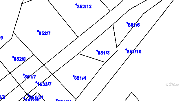 Parcela st. 851/3 v KÚ Loděnice u Berouna, Katastrální mapa