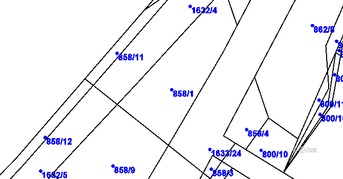 Parcela st. 858/1 v KÚ Loděnice u Berouna, Katastrální mapa