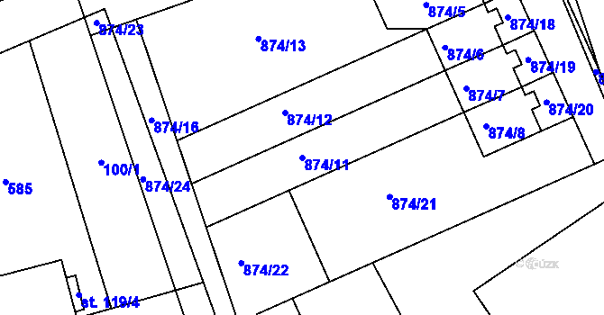 Parcela st. 874/11 v KÚ Loděnice u Berouna, Katastrální mapa