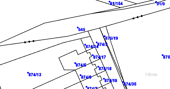 Parcela st. 874/14 v KÚ Loděnice u Berouna, Katastrální mapa