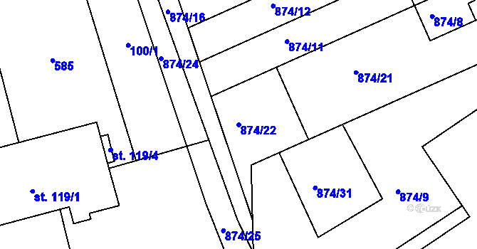 Parcela st. 874/22 v KÚ Loděnice u Berouna, Katastrální mapa
