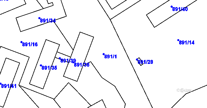 Parcela st. 891/1 v KÚ Loděnice u Berouna, Katastrální mapa