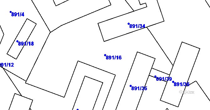 Parcela st. 891/16 v KÚ Loděnice u Berouna, Katastrální mapa