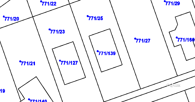 Parcela st. 771/139 v KÚ Loděnice u Berouna, Katastrální mapa