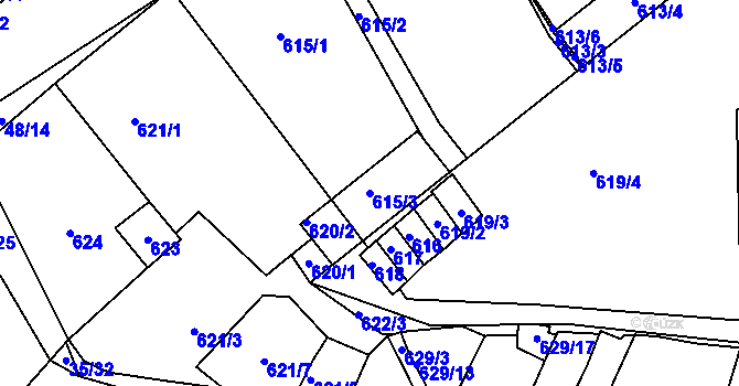 Parcela st. 615/3 v KÚ Loděnice u Berouna, Katastrální mapa