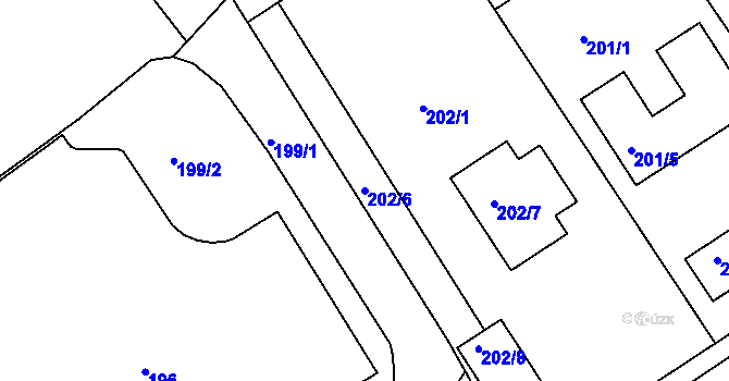 Parcela st. 202/6 v KÚ Loděnice u Berouna, Katastrální mapa
