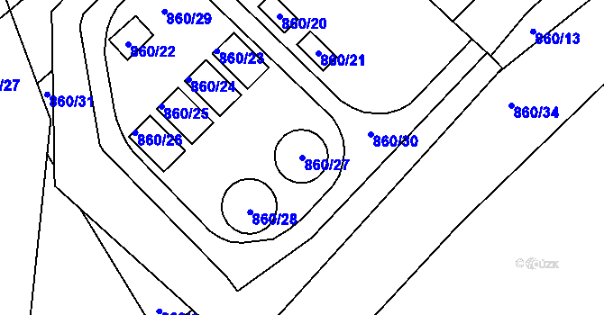 Parcela st. 860/27 v KÚ Loděnice u Berouna, Katastrální mapa
