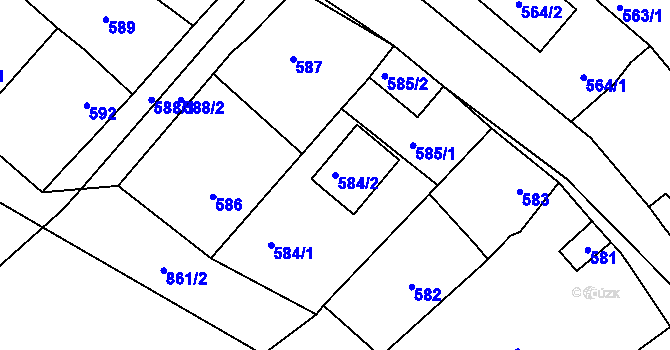 Parcela st. 584/2 v KÚ Loděnice u Berouna, Katastrální mapa