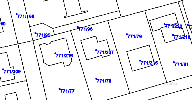 Parcela st. 771/207 v KÚ Loděnice u Berouna, Katastrální mapa