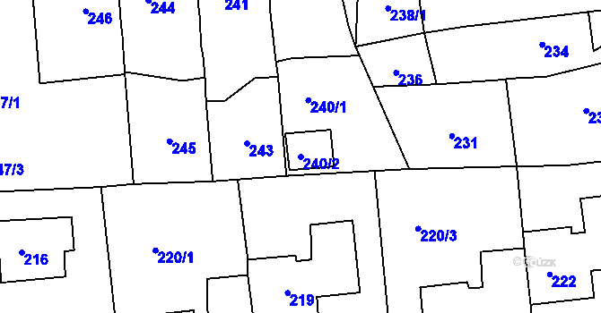 Parcela st. 240/2 v KÚ Loděnice u Berouna, Katastrální mapa