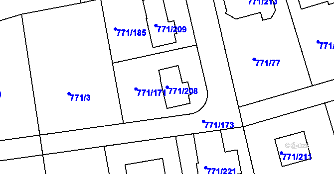 Parcela st. 771/208 v KÚ Loděnice u Berouna, Katastrální mapa
