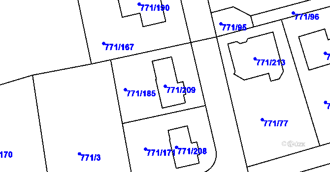 Parcela st. 771/209 v KÚ Loděnice u Berouna, Katastrální mapa