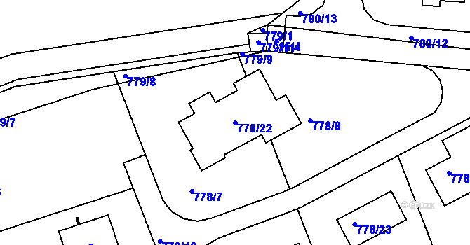Parcela st. 778/22 v KÚ Loděnice u Berouna, Katastrální mapa